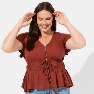 Torrid Size 3 Gauze Waist Brown Shirt